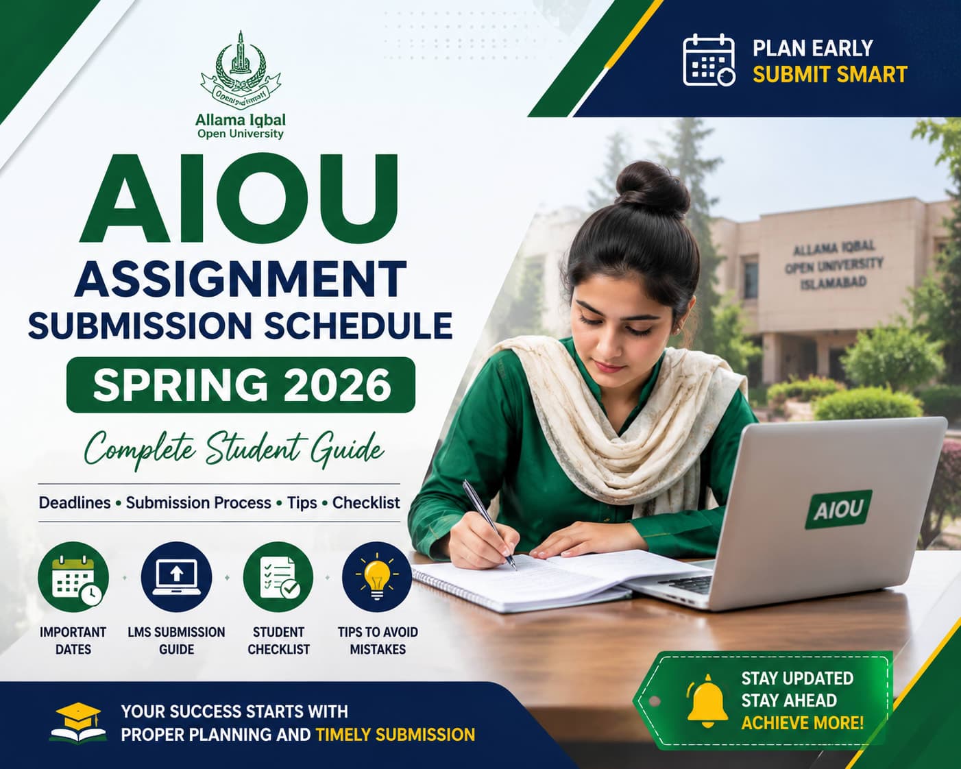 AIOU student checking assignment submission schedule and preparing online assignment upload