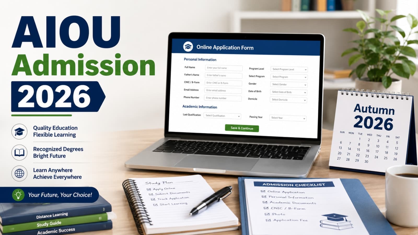 AIOU Admission 2026 Autumn online application, last date and fee guide